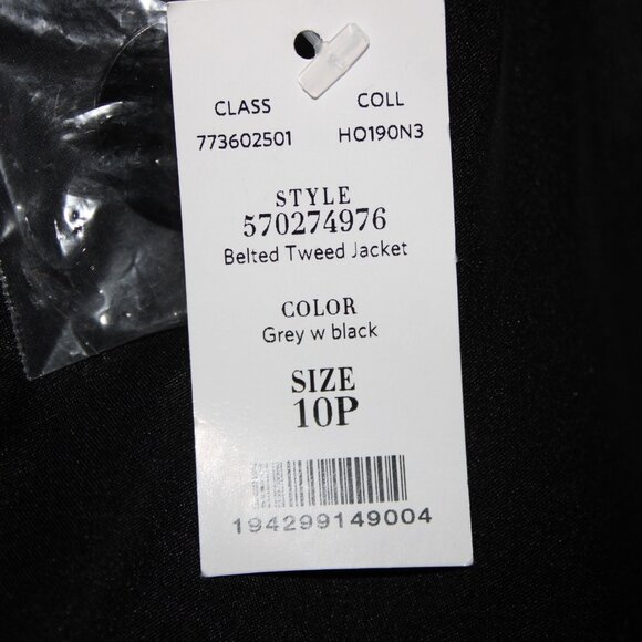 White House Black Market Sz 10P Gray Black Tweed Belted Acrylic Poly Jacket - Picture 16 of 16
